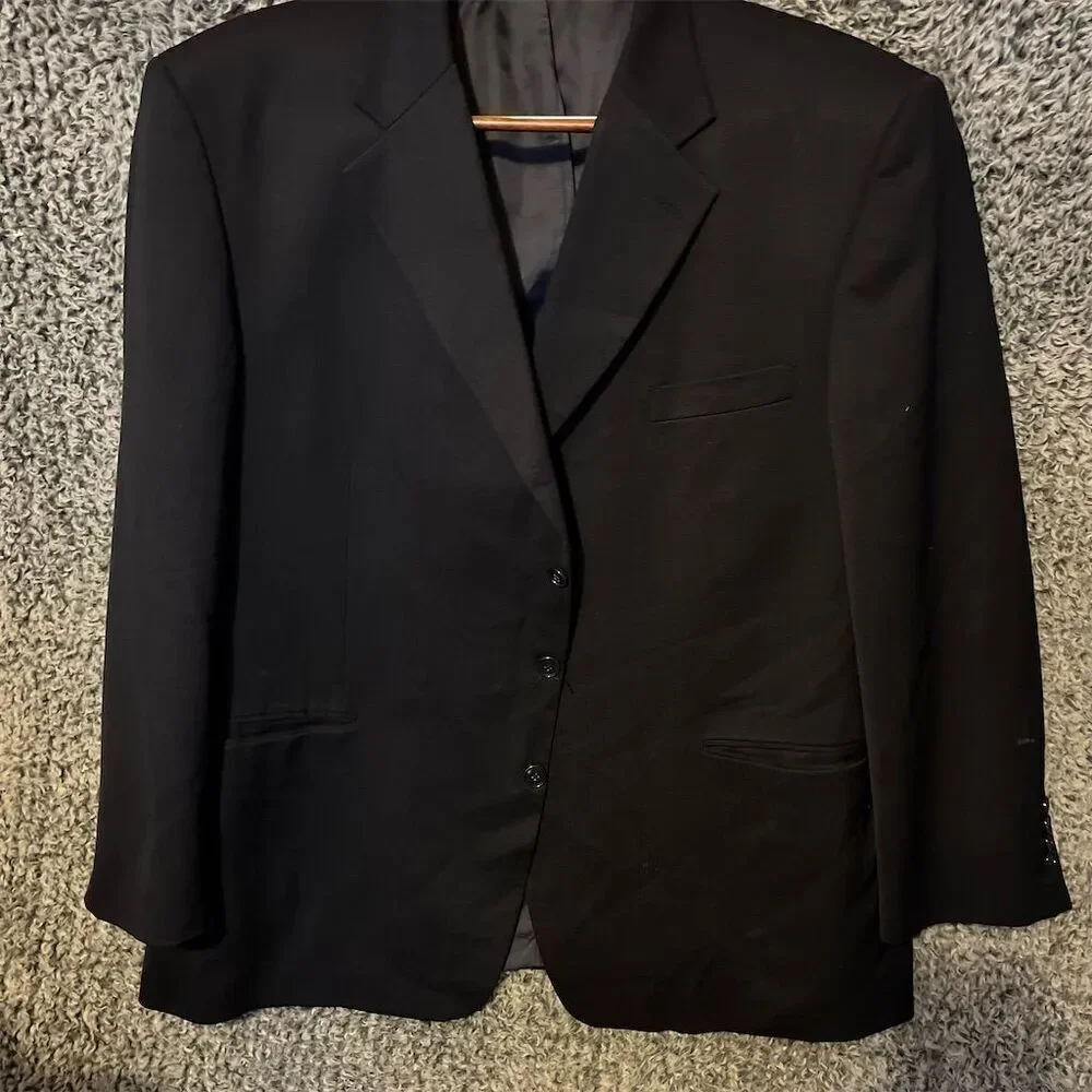 Albert Nipon Men's Black Wool Blazer Size 52 Formal 3-Button Classic Fit